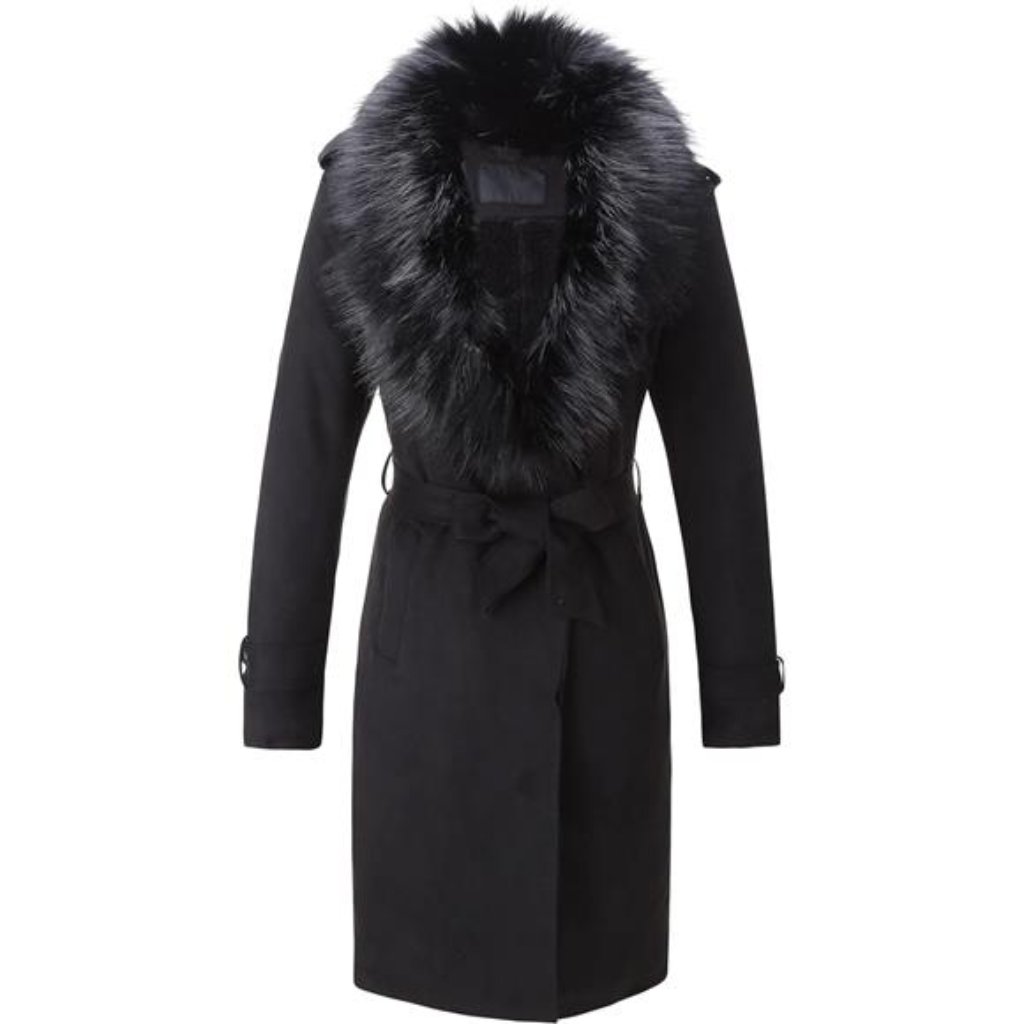 Faux Leather Trench Coat Fleece-Lined Mid-Length Jacket For Women